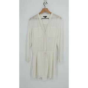Vince Shirred Long Sleeve Drawstring Shirt Dress Sheer in White Women's XS